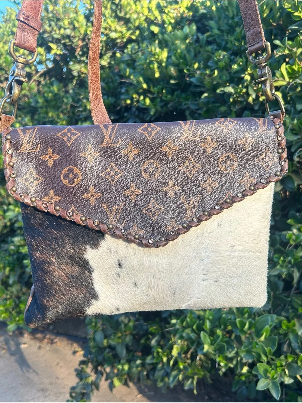 LV Monogram & Black-White Cowhide Crossbody Bag